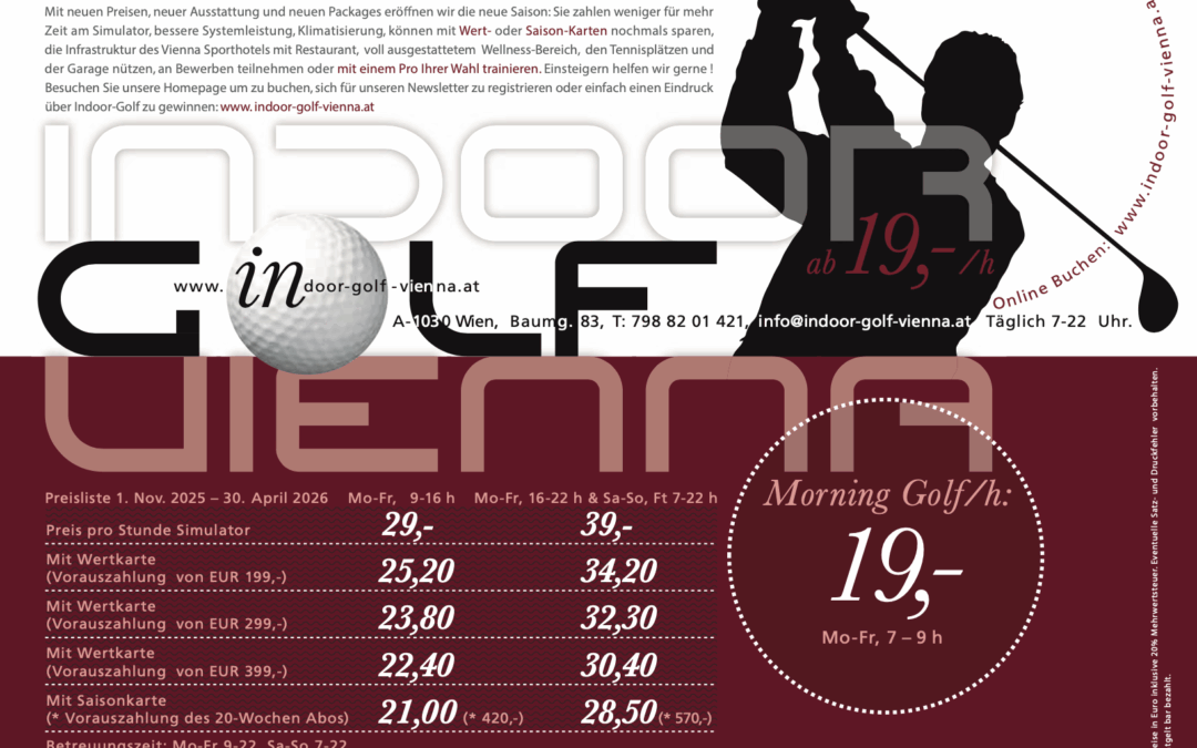 Die Indoor Golf Winterpreise 25/26 Preisliste sind da!